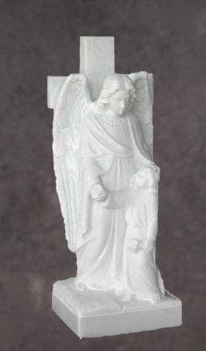 Guardian Angel with Cross and Child Granite Statue