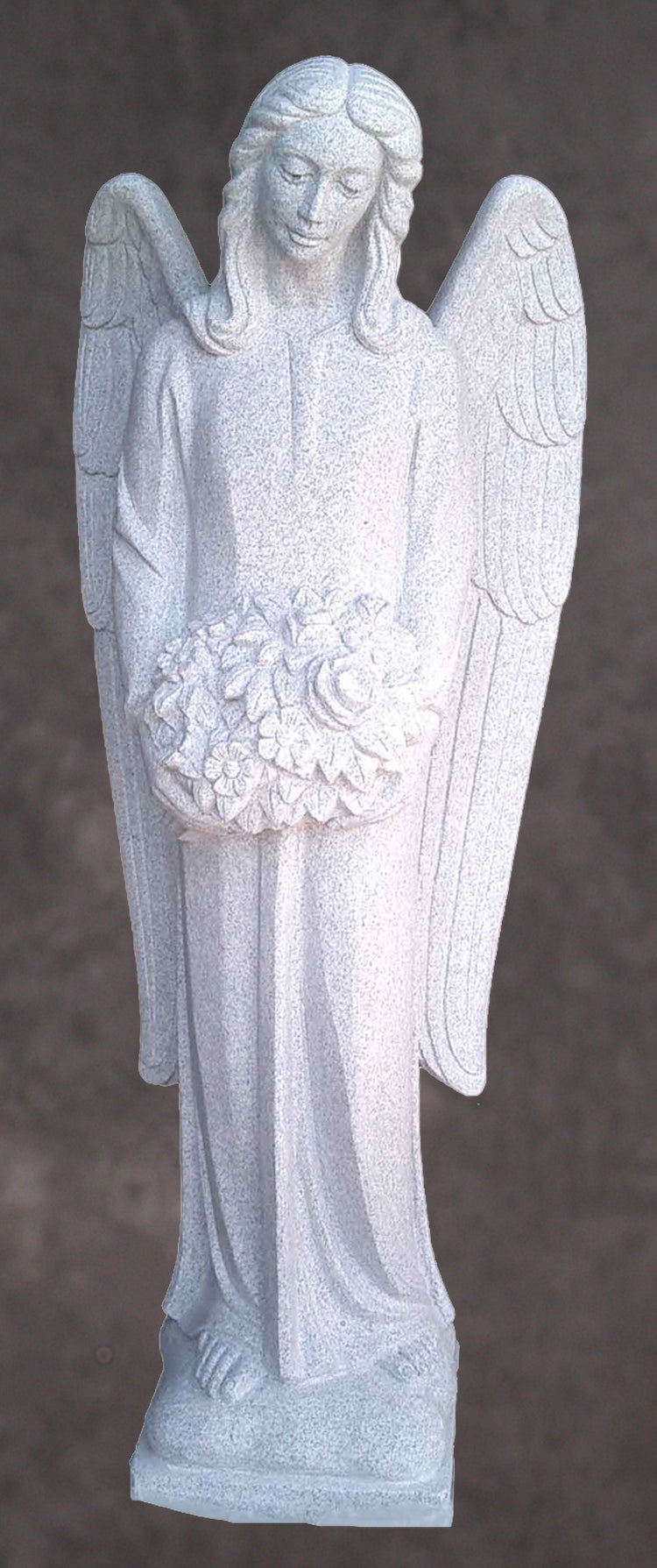 Memorial Angel with Flowers Marble Statue