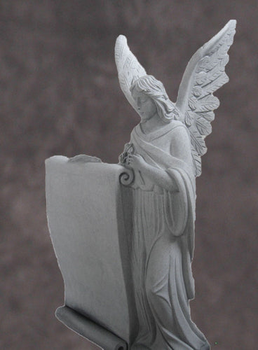 Cathedral Angel with Scroll Banner Granite Statue