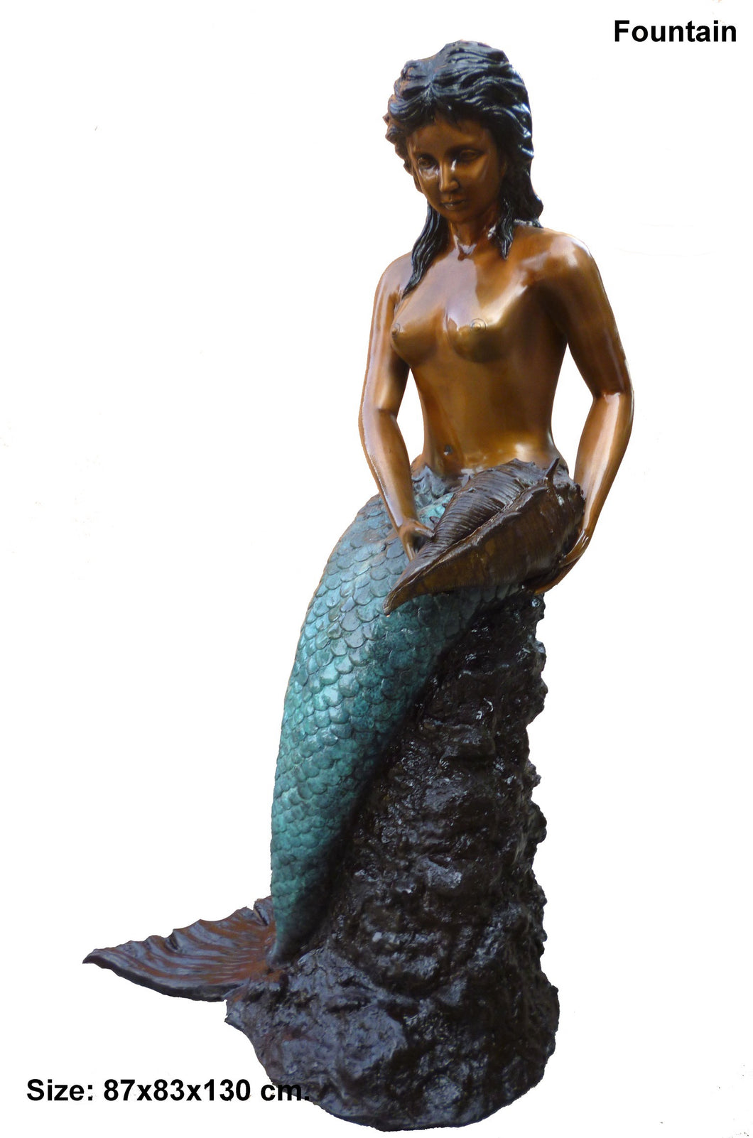 Sitting Bronze Mermaid with Conch Fountain Statue