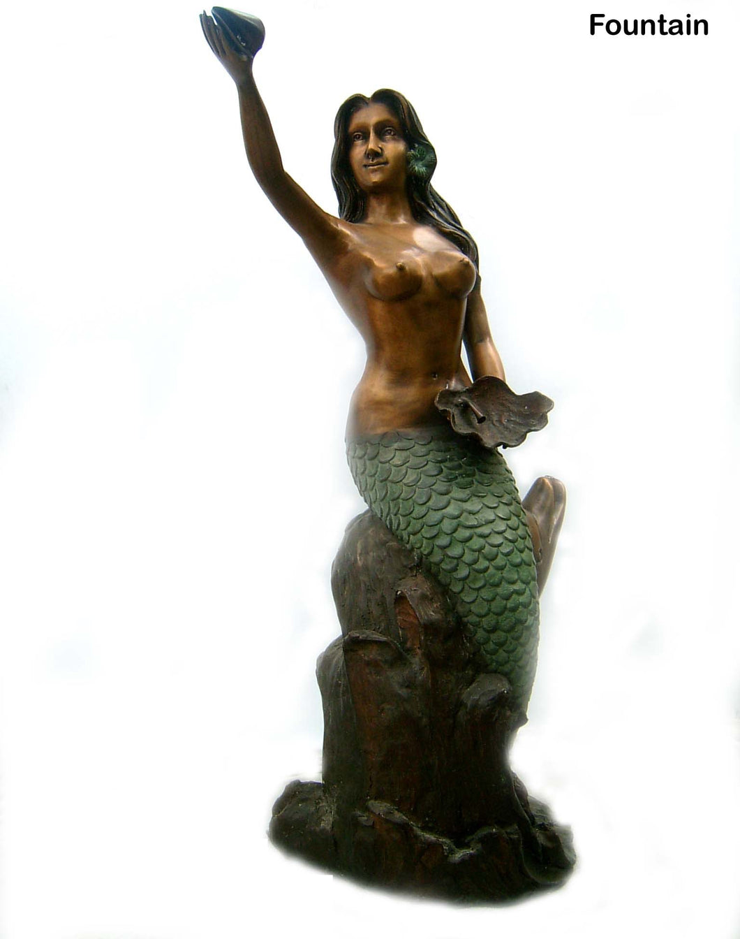 Resting Bronze Mermaid with Conch Fountain Statue