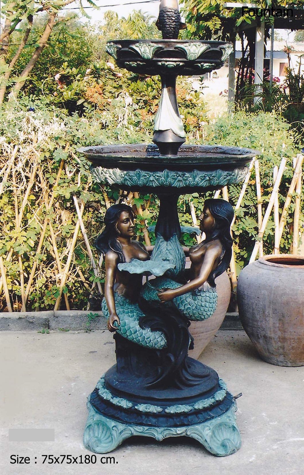 Large Bronze Mermaid Water Fountain - 70”H