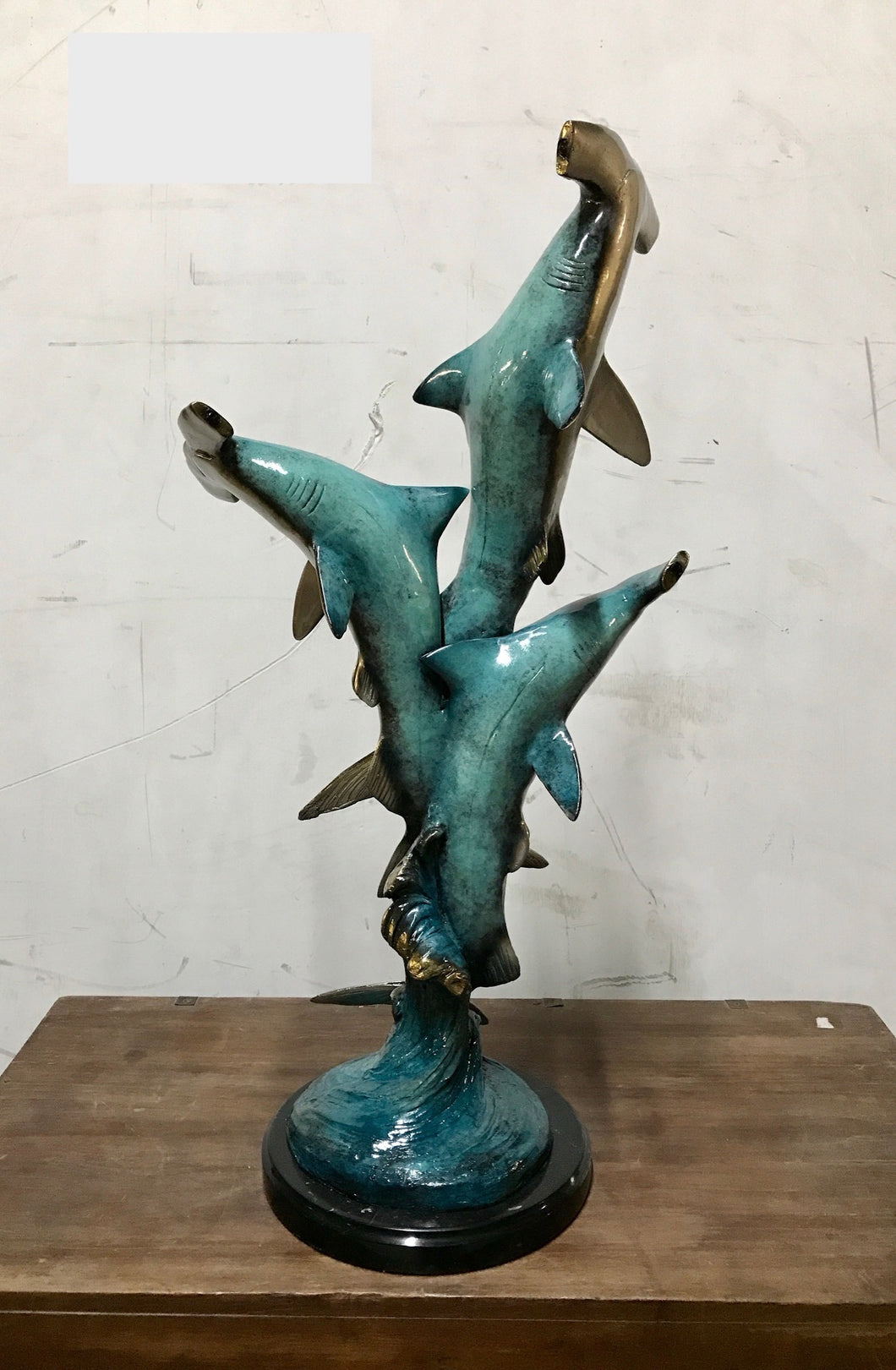 Large Hammerhead Sharks Bronze Sculpture