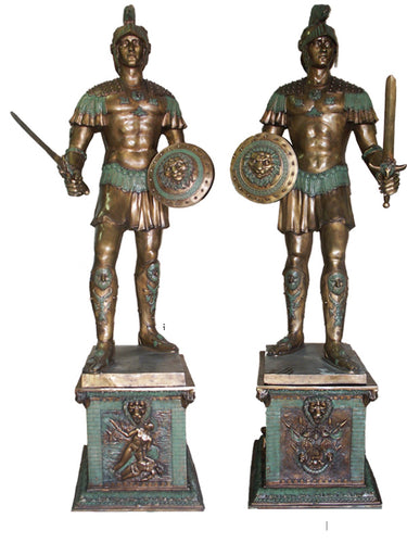 Bronze Life Size Roman Gladiator Statues Pair