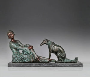 Bronze Classical Lady with Greyhound Statue