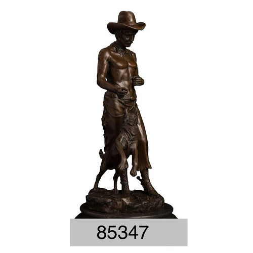 Bronze Cowboy with Dog Statue - 15”