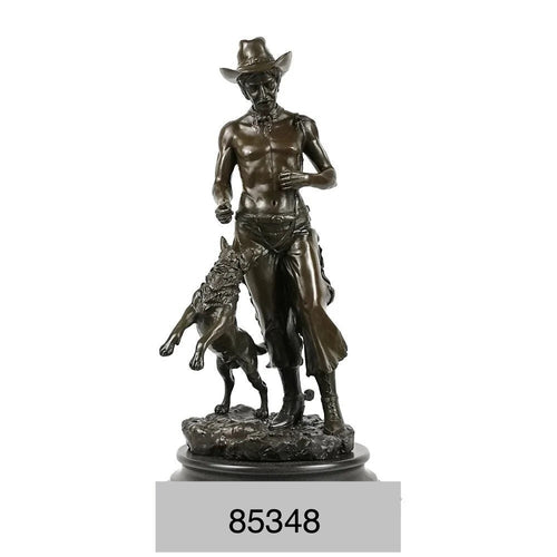 Bronze Cowboy with Leaping Dog Statue - 16”