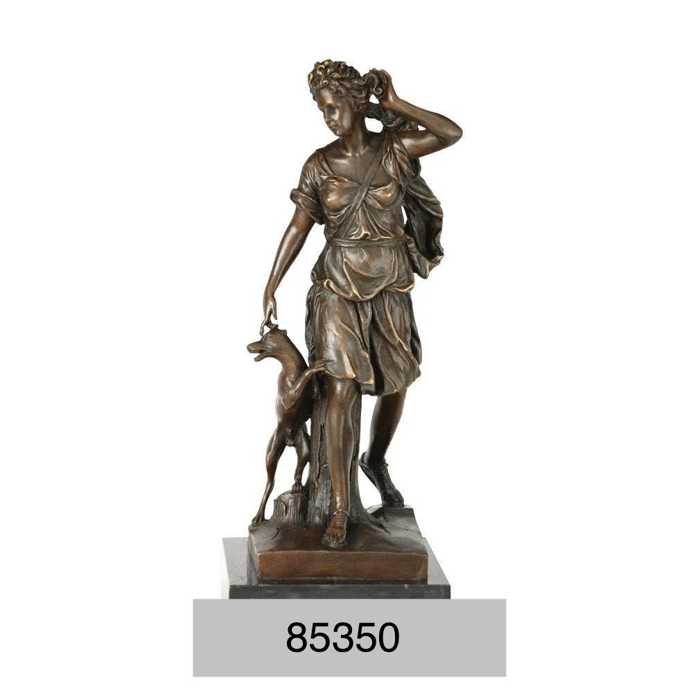 Goddess Diana and Dog Bronze Sculpture - 14”