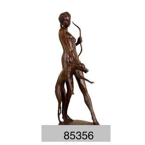 Goddess Diana Strolling with Greyhound Bronze Statue