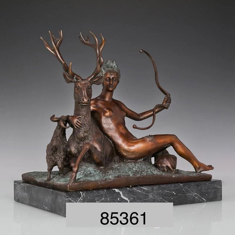 Goddess Diana with Deer Bronze Statue