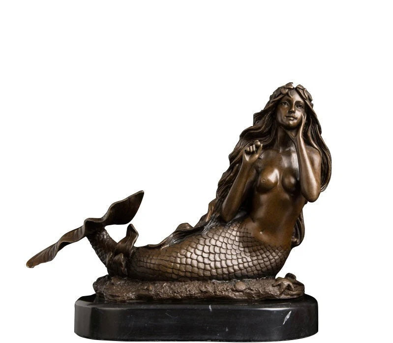 Bronze Mermaid Sculpture on Marble Base I