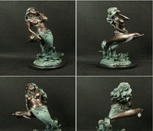 Load image into Gallery viewer, Mermaid with Dolphin Bronze Figurine