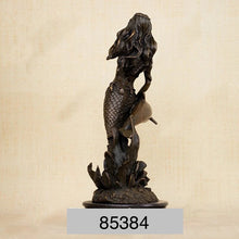 Load image into Gallery viewer, Thoughtful Mermaid with Dolphin Bronze Figurine