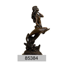 Load image into Gallery viewer, Thoughtful Mermaid with Dolphin Bronze Figurine