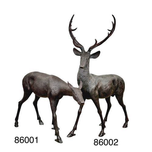 Life Size Male Stag with Female Deer Bronze Sculpture