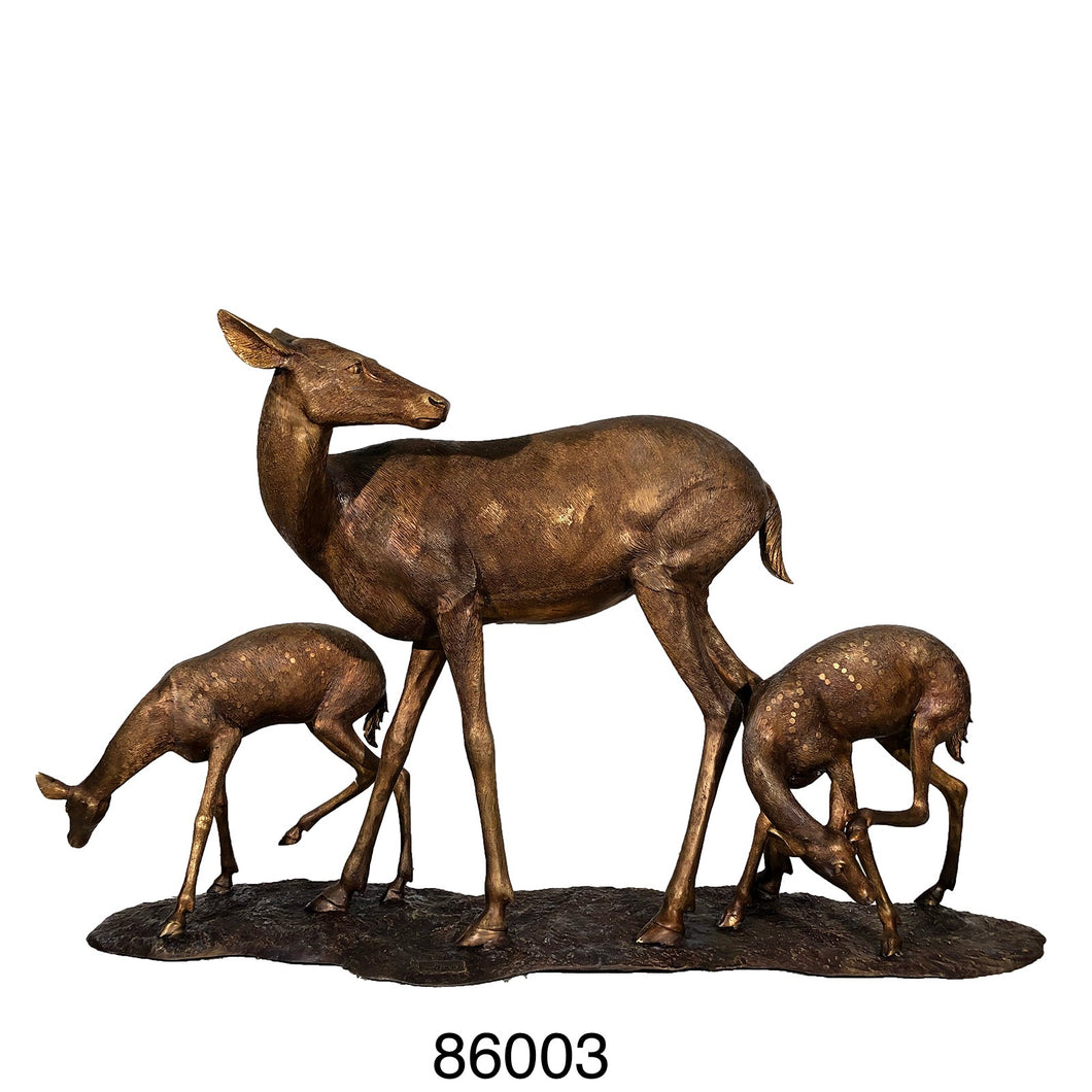 Life Size Female Deer with 2 Fawns Bronze Sculpture