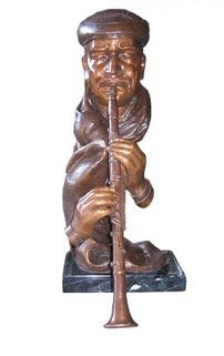 Bronze Male Musician Bust with Clarinet Statue - 31”H