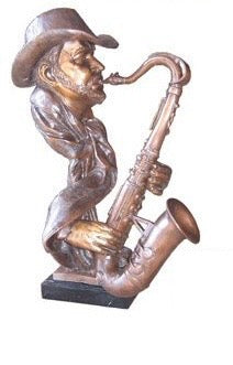 Bronze Male Musician Bust with Saxaphone Statue - 32”H