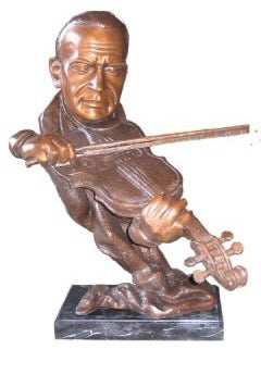 Bronze Male Musician Bust with Violin Statue - 31”H