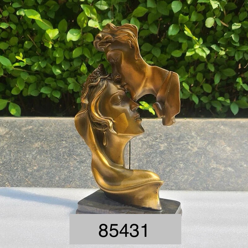 Bronze Kissing Man and Woman Bust Statue - 10”H