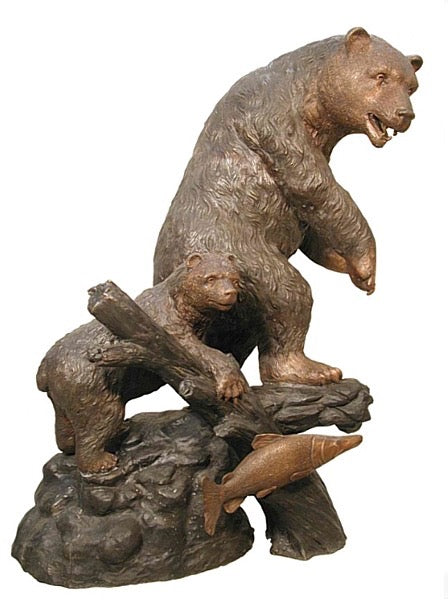 Bear & Cub Going Fishing Bronze Sculpture