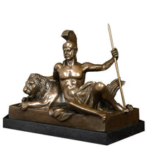 Load image into Gallery viewer, Bronze Roman Centurion with Lion Tabletop Sculpture