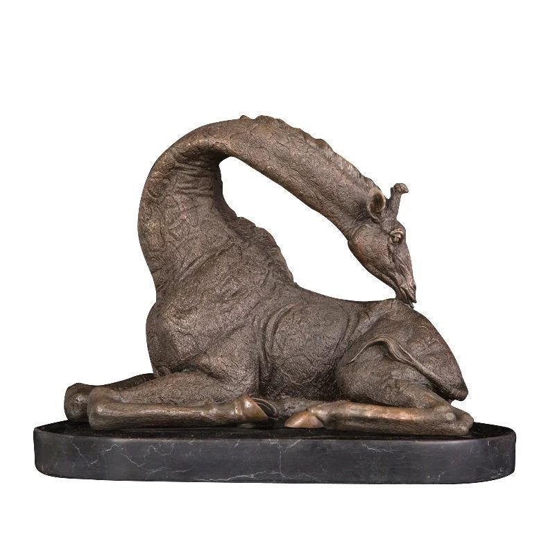 Adorable Resting Bronze Giraffe Statue & Figurine