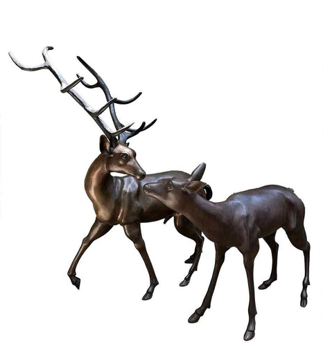 Bronze Large Male Reindeer and Doe Deer Statues