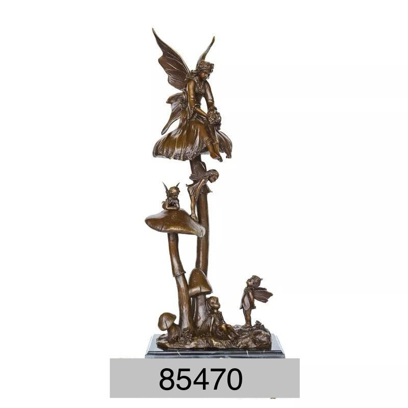 Bronze Family of Fairy Figurines on Marble Base