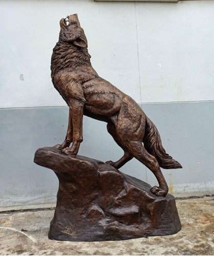 Life Size Bronze Howling Wolf Sculpture - 84”H