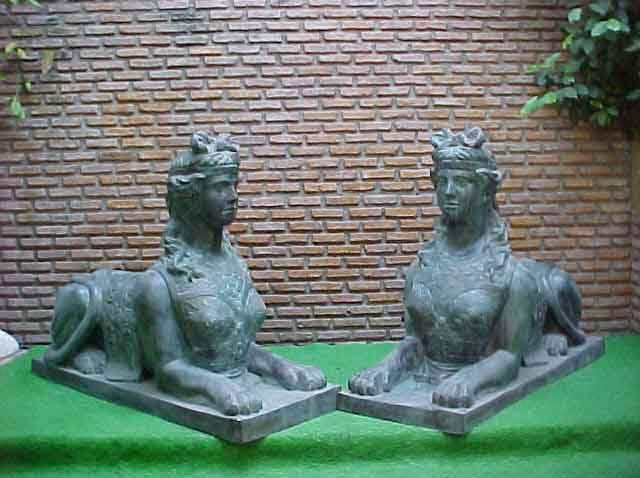 Life Size Egyptian Bronze Sphinx Statue Pair