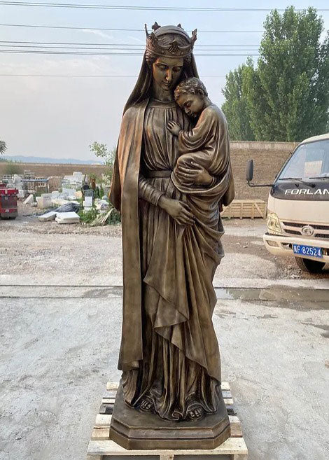 Life Size Mary Queen of Heaven with Baby Jesus Bronze Statue - 72”H