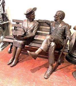 Bronze Grandfather and Grandmother on Bench Statue