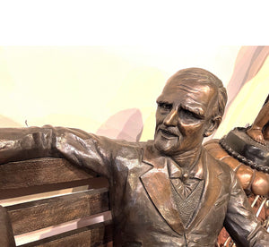 Bronze Grandfather and Grandmother on Bench Statue