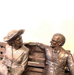 Bronze Grandfather and Grandmother on Bench Statue