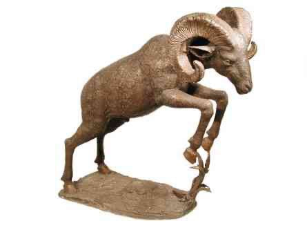 Large Butting Bighorn Sheep Ram on Base Statue I