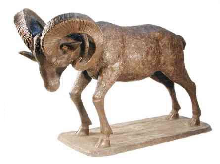 Large Butting Bighorn Sheep Ram on Base Statue II