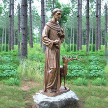 Load image into Gallery viewer, 72”H Life Size Saint Francis with Deer Bronze Statue