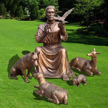 Load image into Gallery viewer, Sitting Saint Francis of Assisi Bronze Statue with Animals