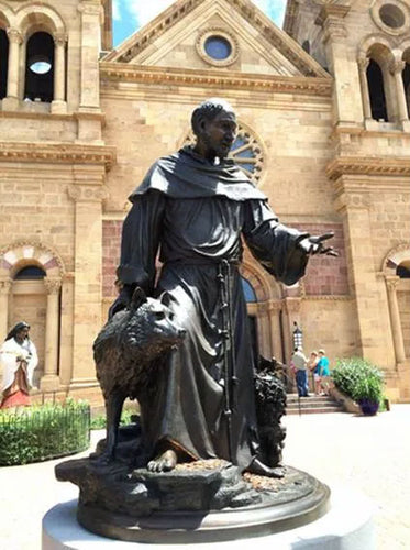 72”H Life Size Saint Francis with Wolf of Gubbio Bronze Statue