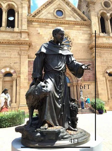 72”H Life Size Saint Francis with Wolf of Gubbio Bronze Statue