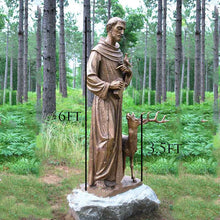 Load image into Gallery viewer, 72”H Life Size Saint Francis with Deer Bronze Statue