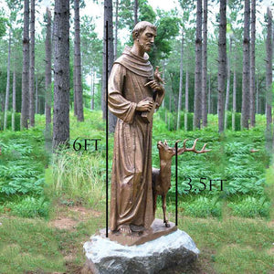 72”H Life Size Saint Francis with Deer Bronze Statue