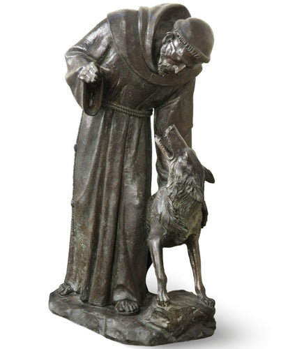 63” Life Size Saint Francis with Wolf Bronze Statue