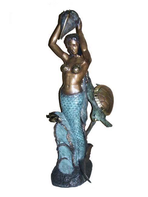 Life Size Bronze Mermaid Fountain Statue with Turtle III