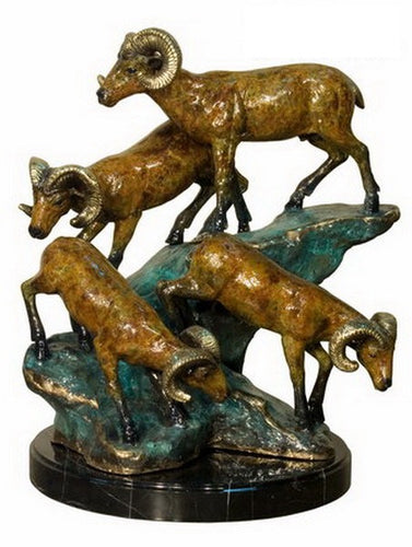 Large Bighorn Sheep Ram on Mountain Tabletop Bronze Statue