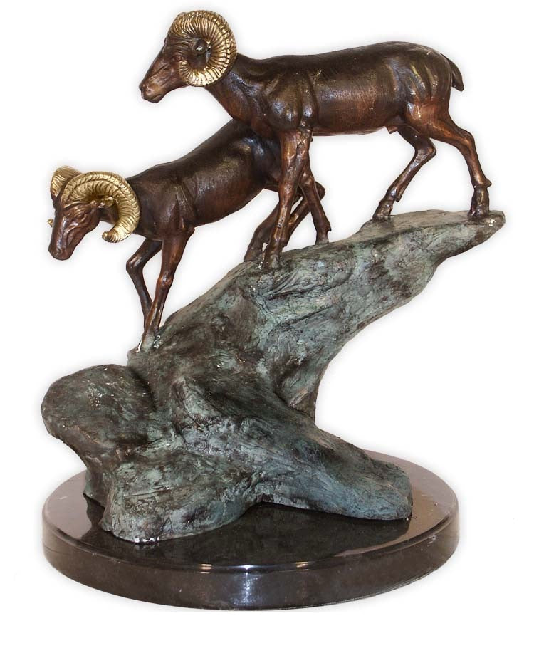 Bighorn Sheep Ram Trekking on Mountain Tabletop Bronze Statue