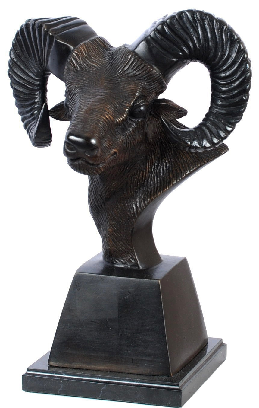 Bighorn Sheep Ram Bust Sculpture on Base