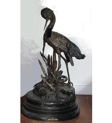 Jules Moigniez Heron Statue Vintage Bronze Reproduction