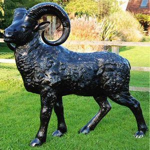 Large Standing Bighorn Sheep Ram Bronze Statue - 47”H